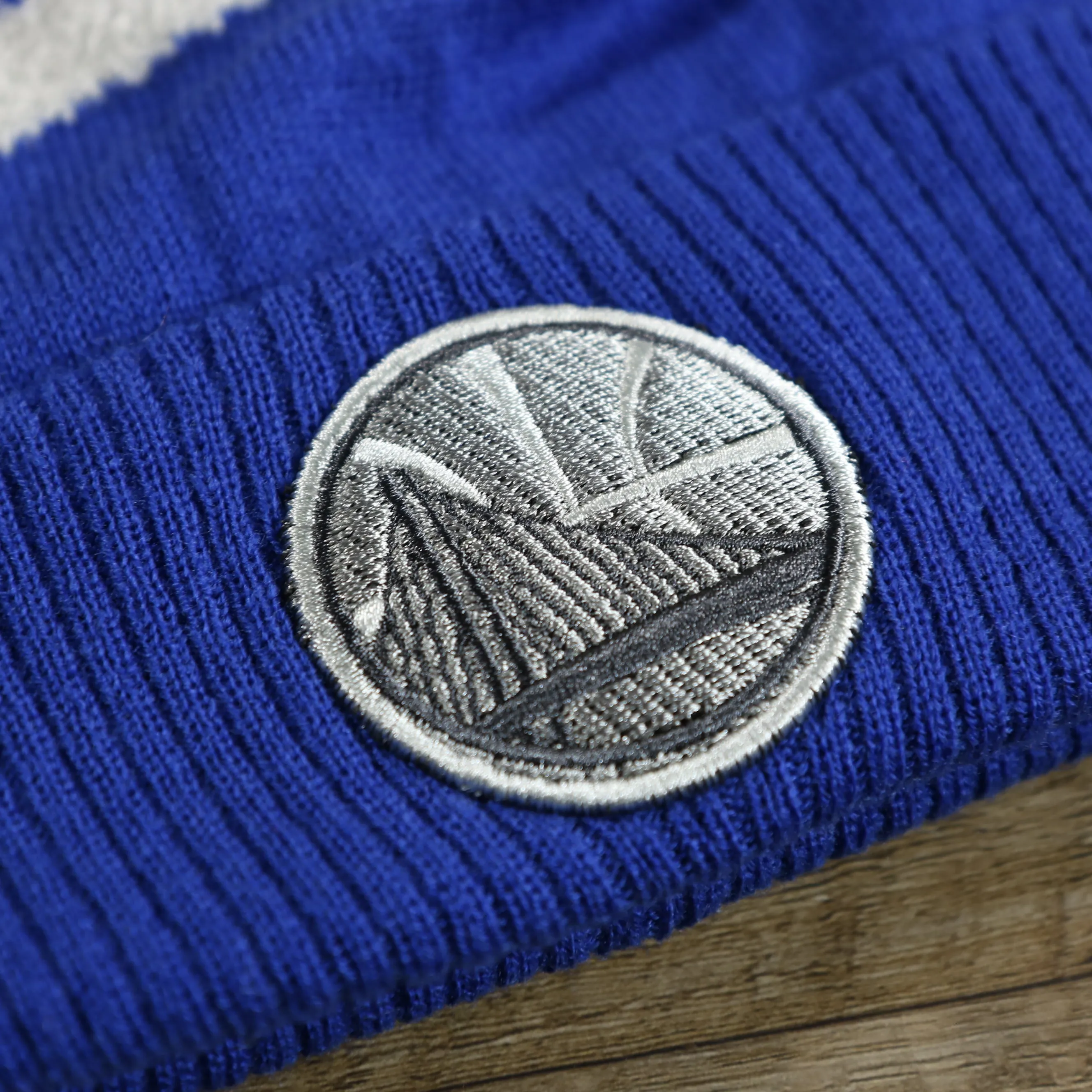 Golden State Warriors Gray Wordmark Cuffed Winter Pom Pom Beanie, Royal Blue Winter Beanie