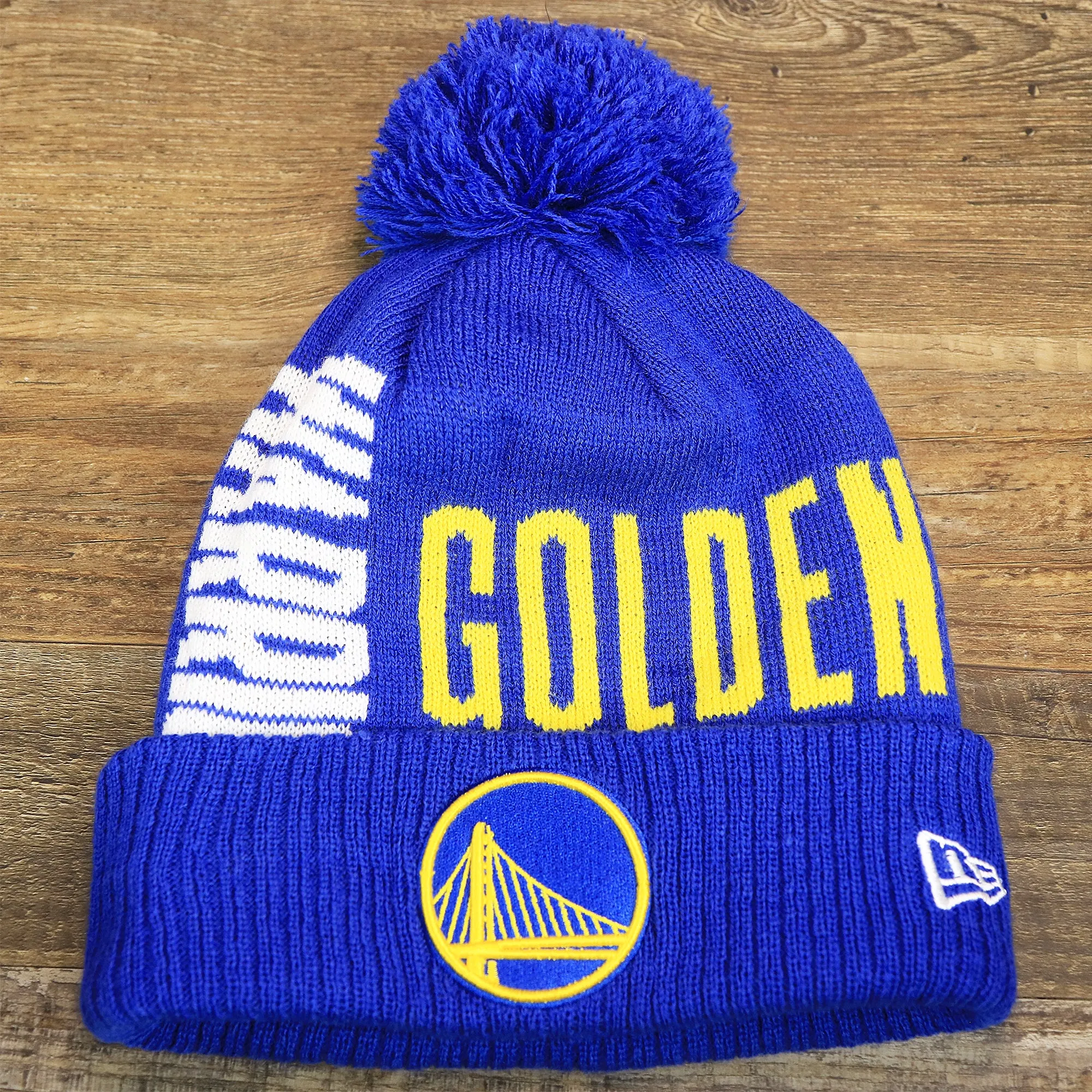 Golden State Warriors Wordmark Blue Winter Beanie - Pom Pom Winter Beanie