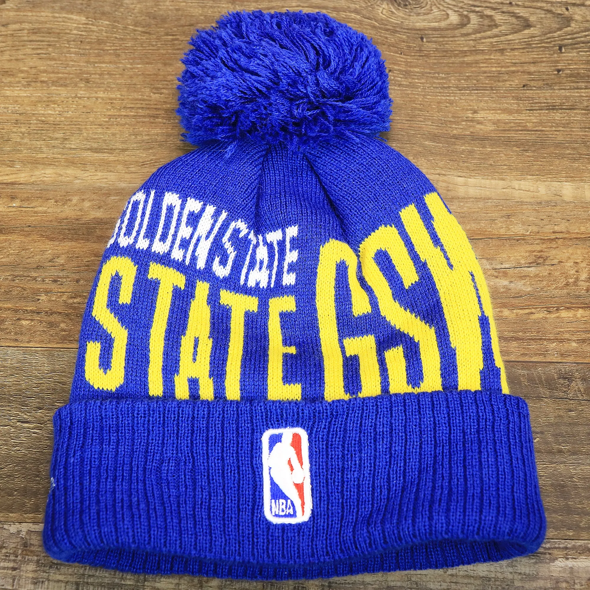 Golden State Warriors Wordmark Blue Winter Beanie - Pom Pom Winter Beanie