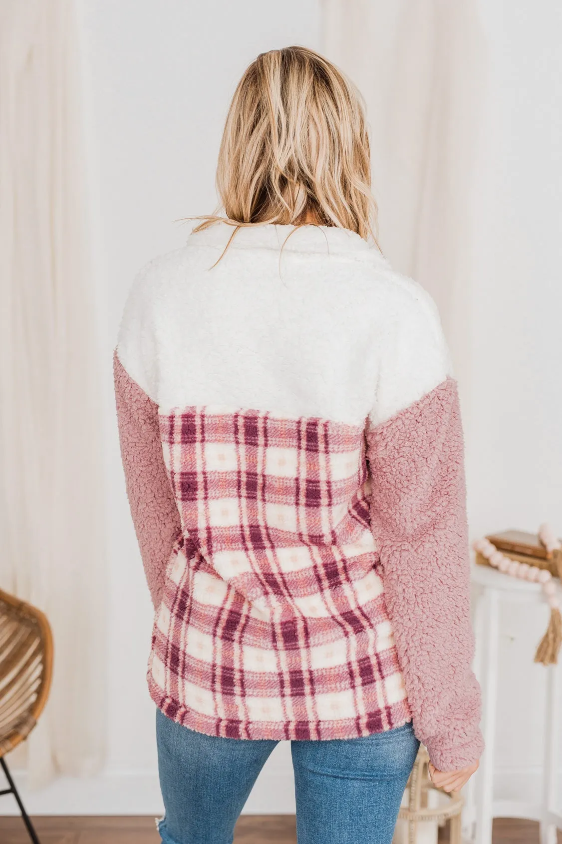 Happy Life Sherpa Sweater - Pink Ivory