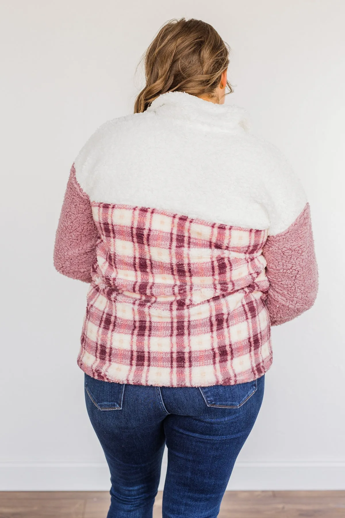 Happy Life Sherpa Sweater - Pink Ivory