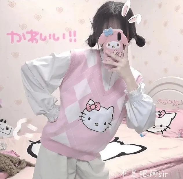 Hello Kitty pastel pink knit vest