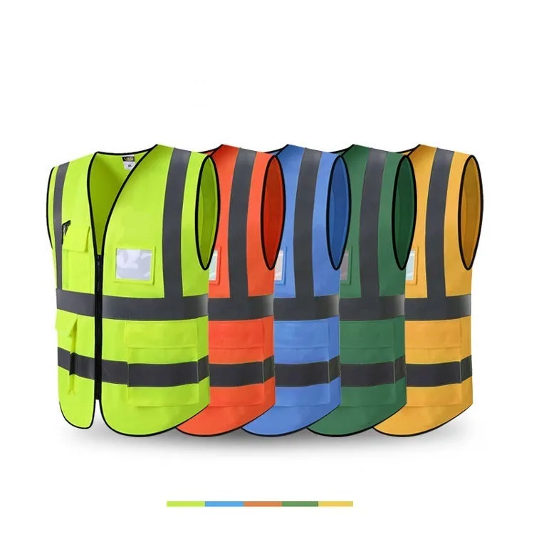 High Visibility Safety Vest with Zipper Front and Reflective Strips