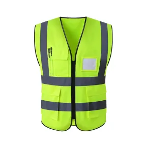 High Visibility Safety Vest with Zipper Front and Reflective Strips