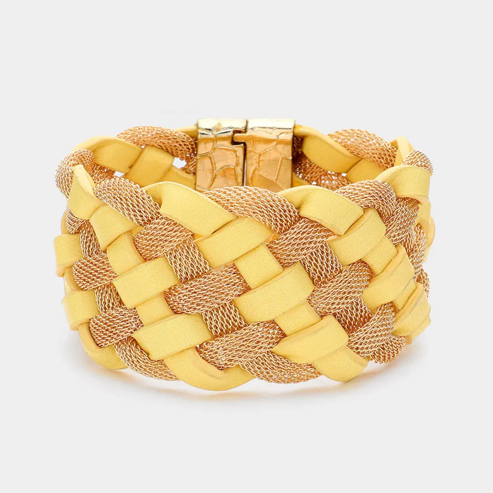 iLLASPARKZ Braided Metal Mesh Faux Leather Magnetic Bracelet