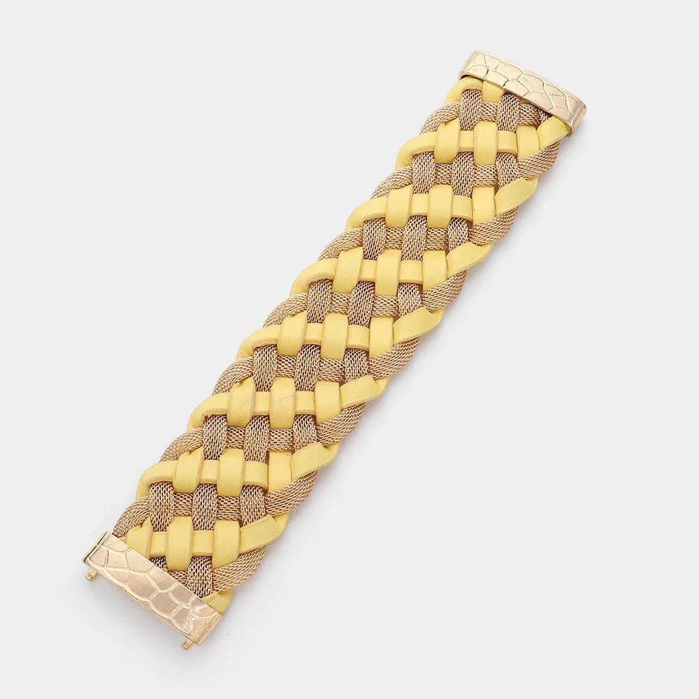 iLLASPARKZ Braided Metal Mesh Faux Leather Magnetic Bracelet