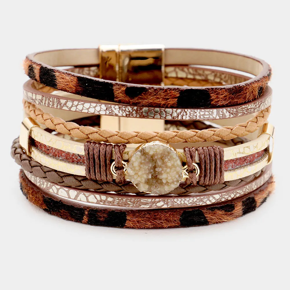 iLLASPARKZ Leopard Multi Layered Faux Leather Magnetic Bracelet