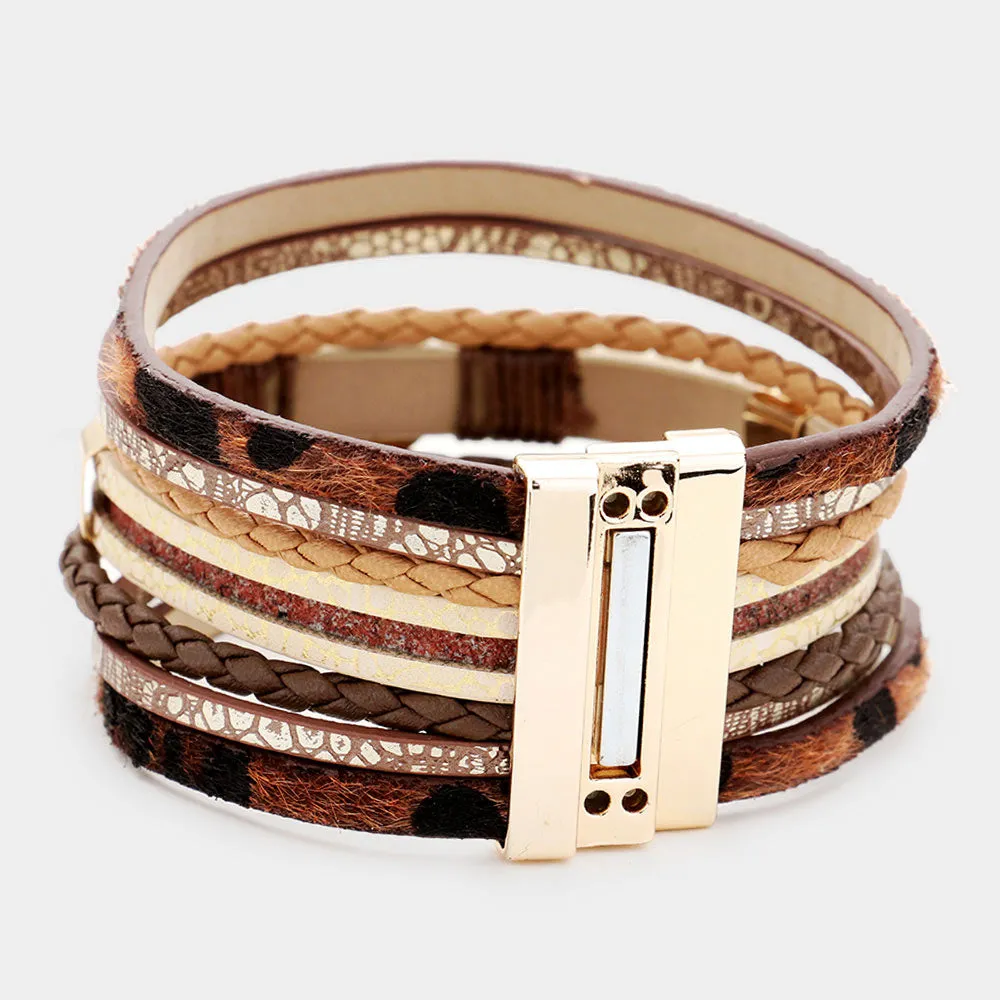 iLLASPARKZ Leopard Multi Layered Faux Leather Magnetic Bracelet