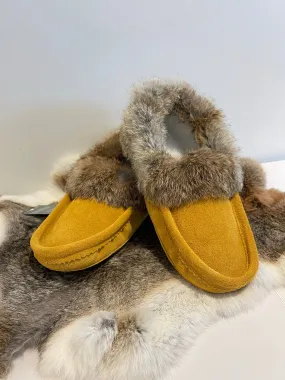 Indian Tan Slipper with Fur Trim, Lined and Padded Sole H08