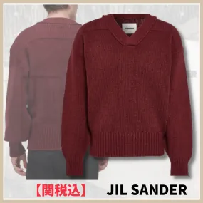 Jil Sander Cable Knit Pullovers: Unisex Wool Street Style V-Neck