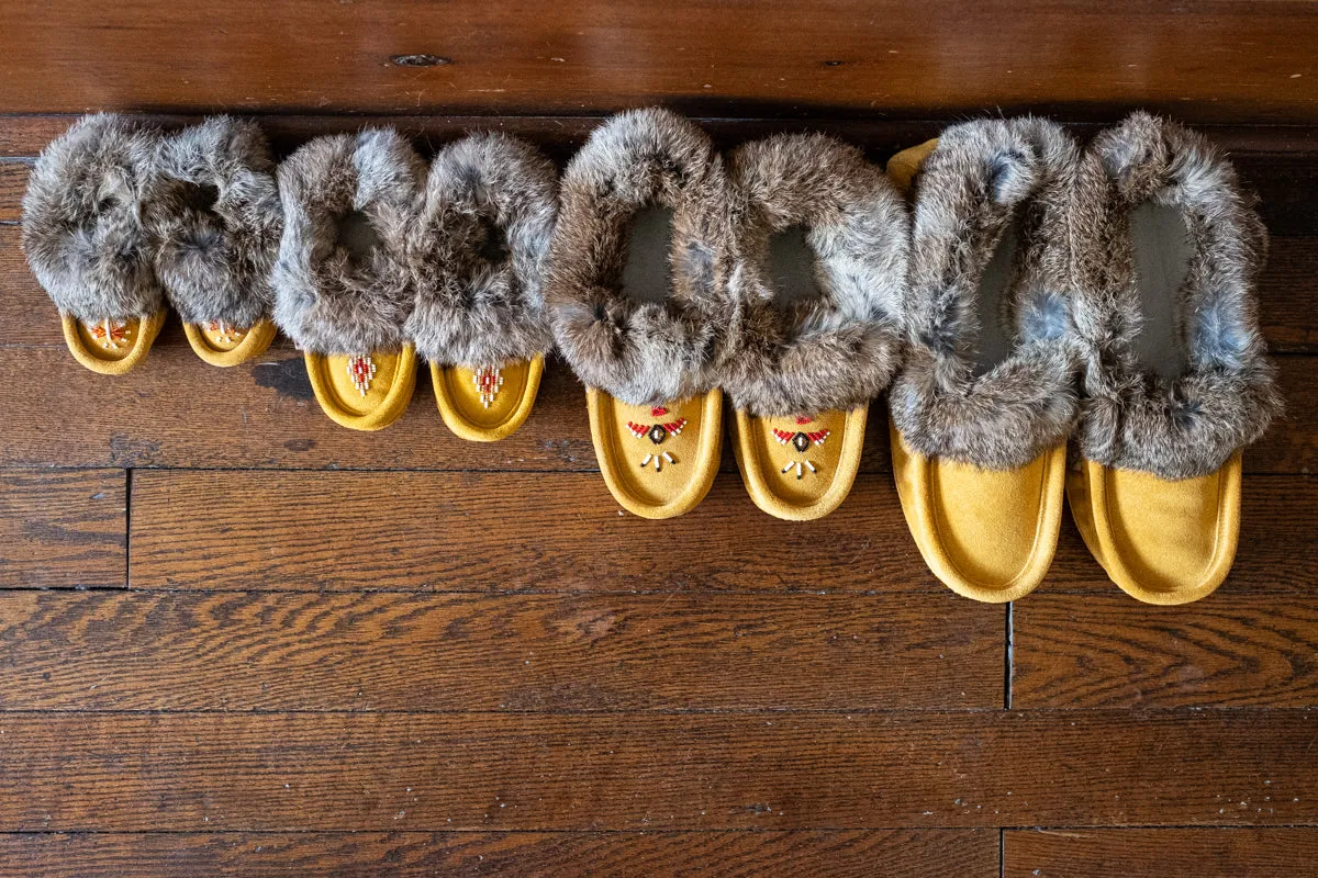 Junior Rabbit Fur Moccasins with Suede and Fleece Lining