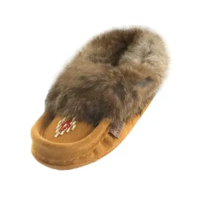 Junior Rabbit Fur Moccasins with Suede and Fleece Lining