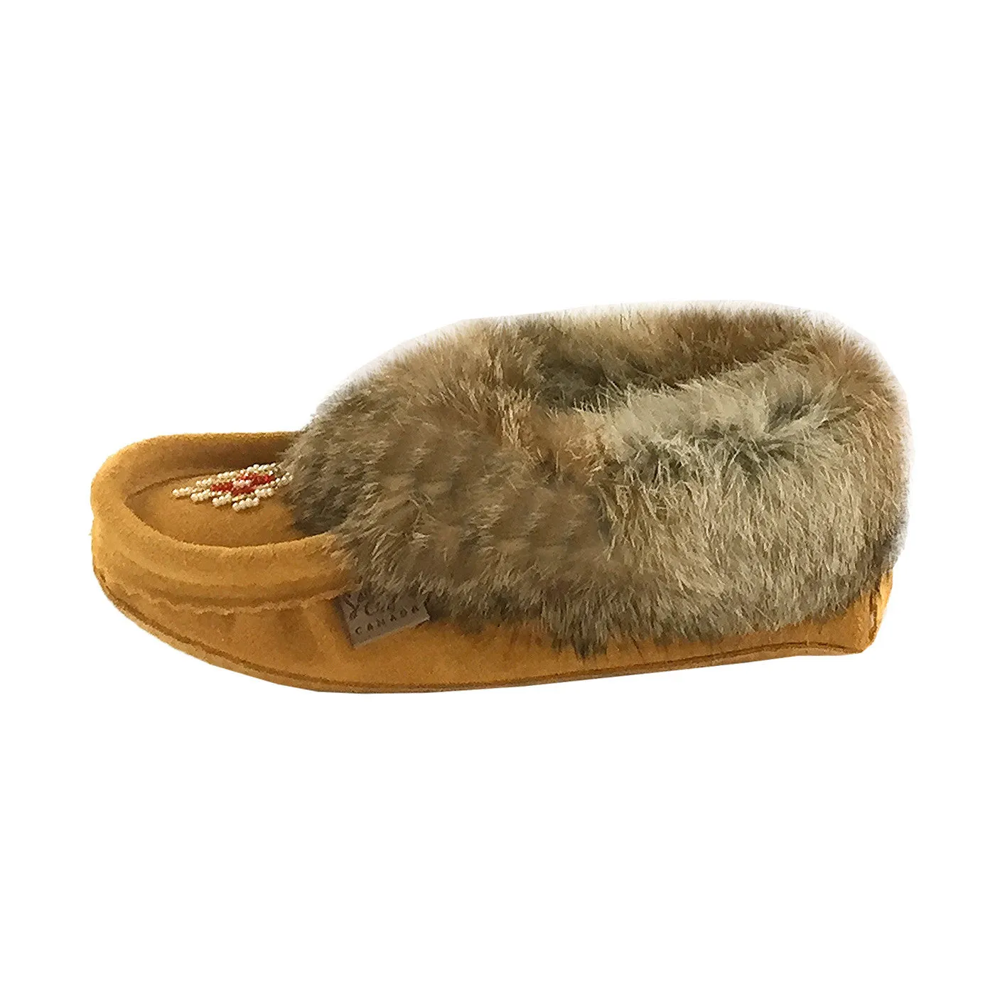 Junior Rabbit Fur Moccasins with Suede and Fleece Lining