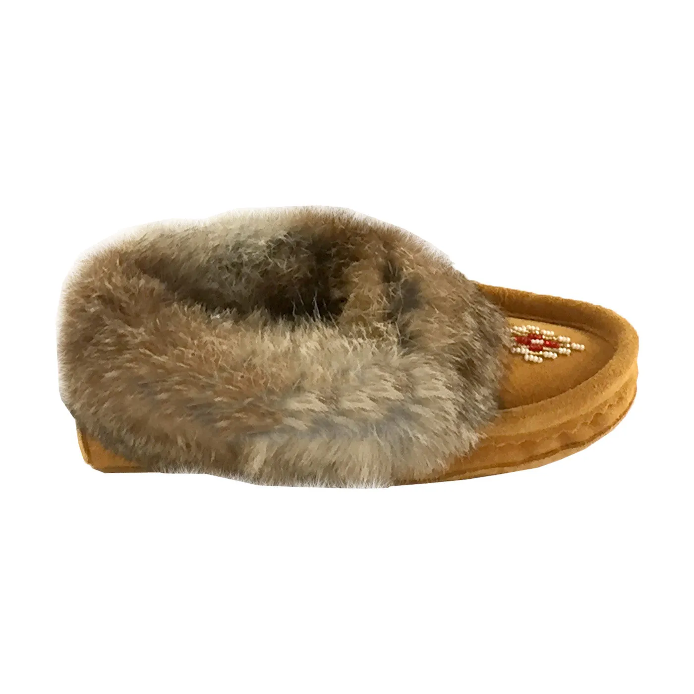 Junior Rabbit Fur Moccasins with Suede and Fleece Lining