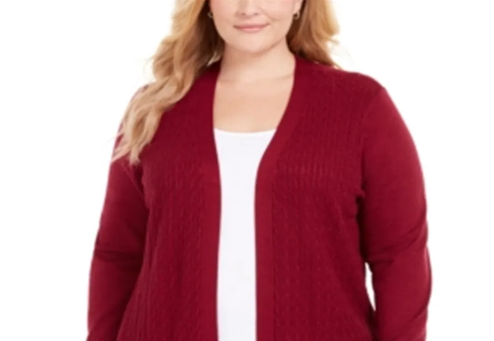 Karen Scott red cable knit cardigan size 0X women's open front