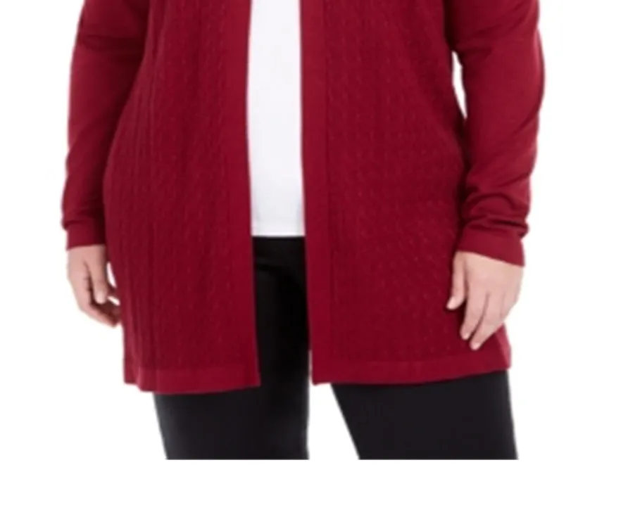 Karen Scott red cable knit cardigan size 0X women's open front