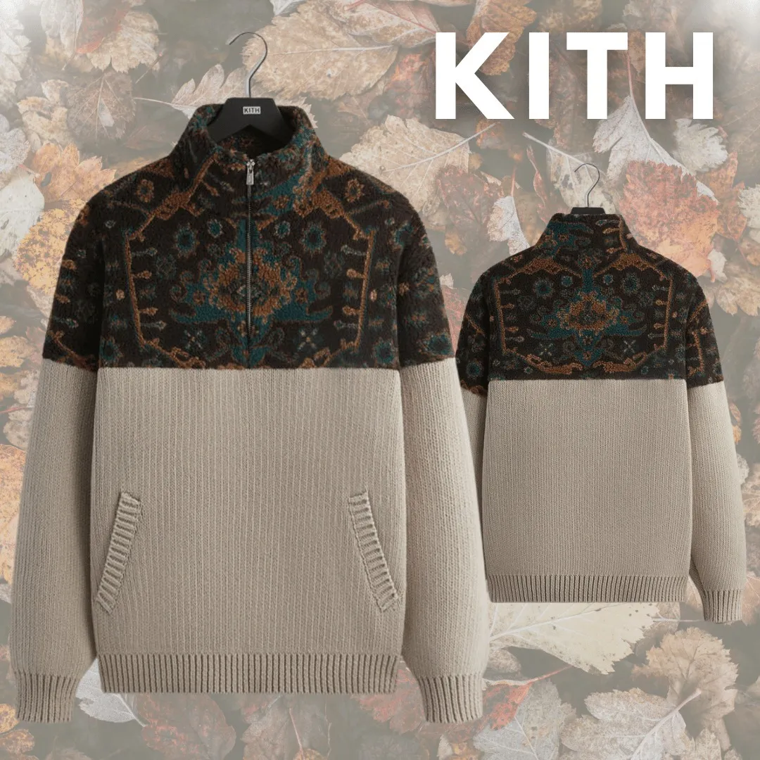 KITH NYC | Street Style Bi-color Cable Knit Pullovers with Long Sleeves