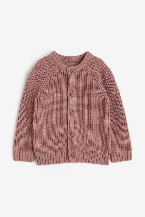 Knitted wool cardigan - Round neck - Long sleeve - Old rose - Kids | H&M GB