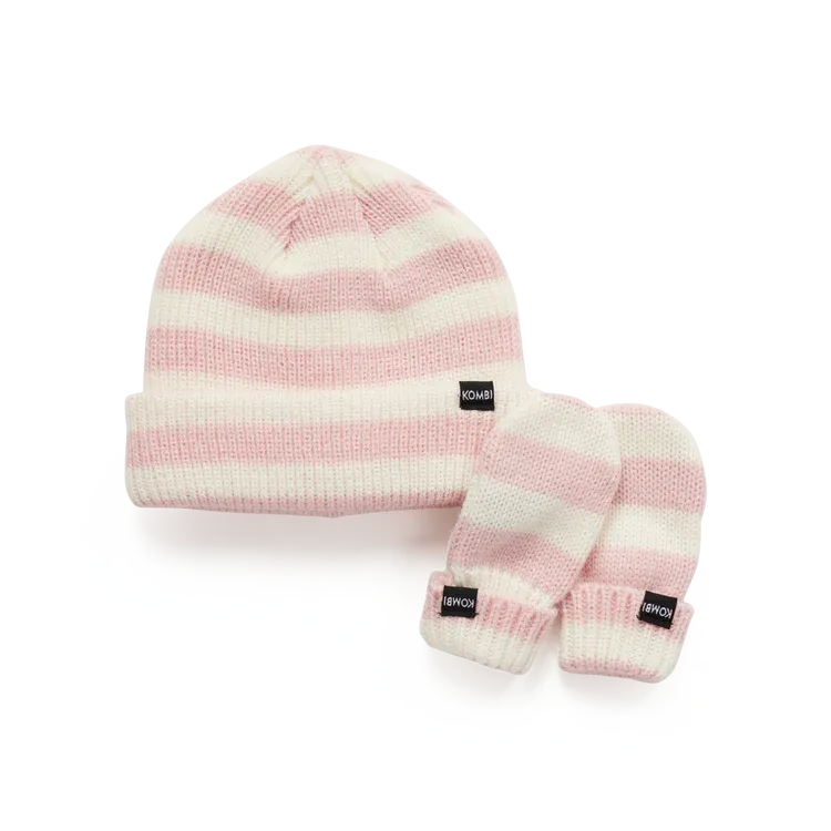 Kombi Rose Shadow Baby Knit Hat and Mitten Set