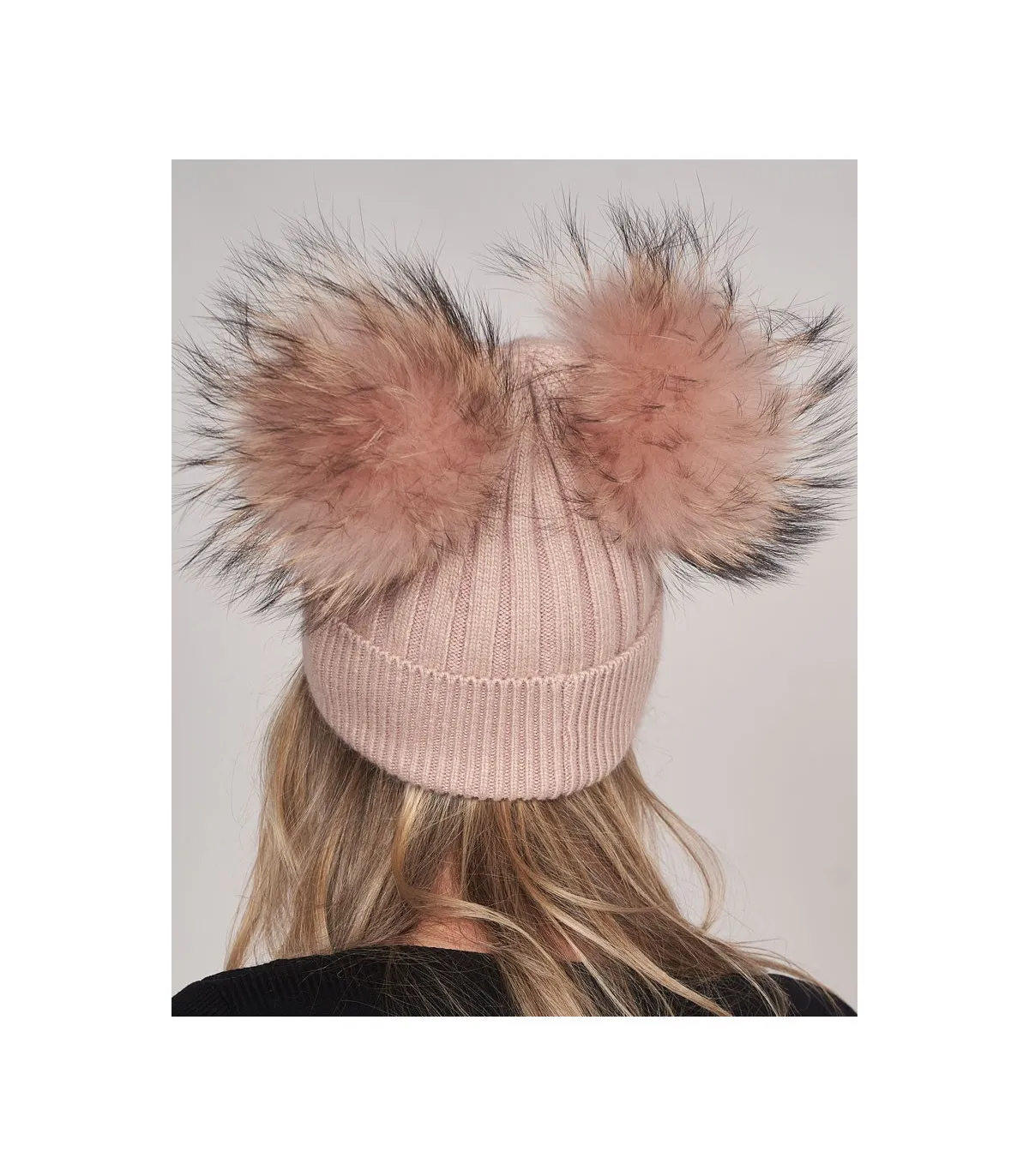 Ky Double Pom Pom Beanie hat in Petal: FurHatWorld.com