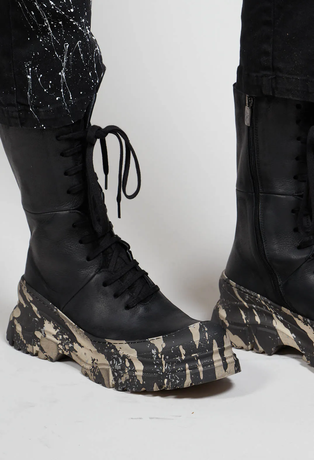 Lace Up Boots Chunky Sole Gasoline Nero