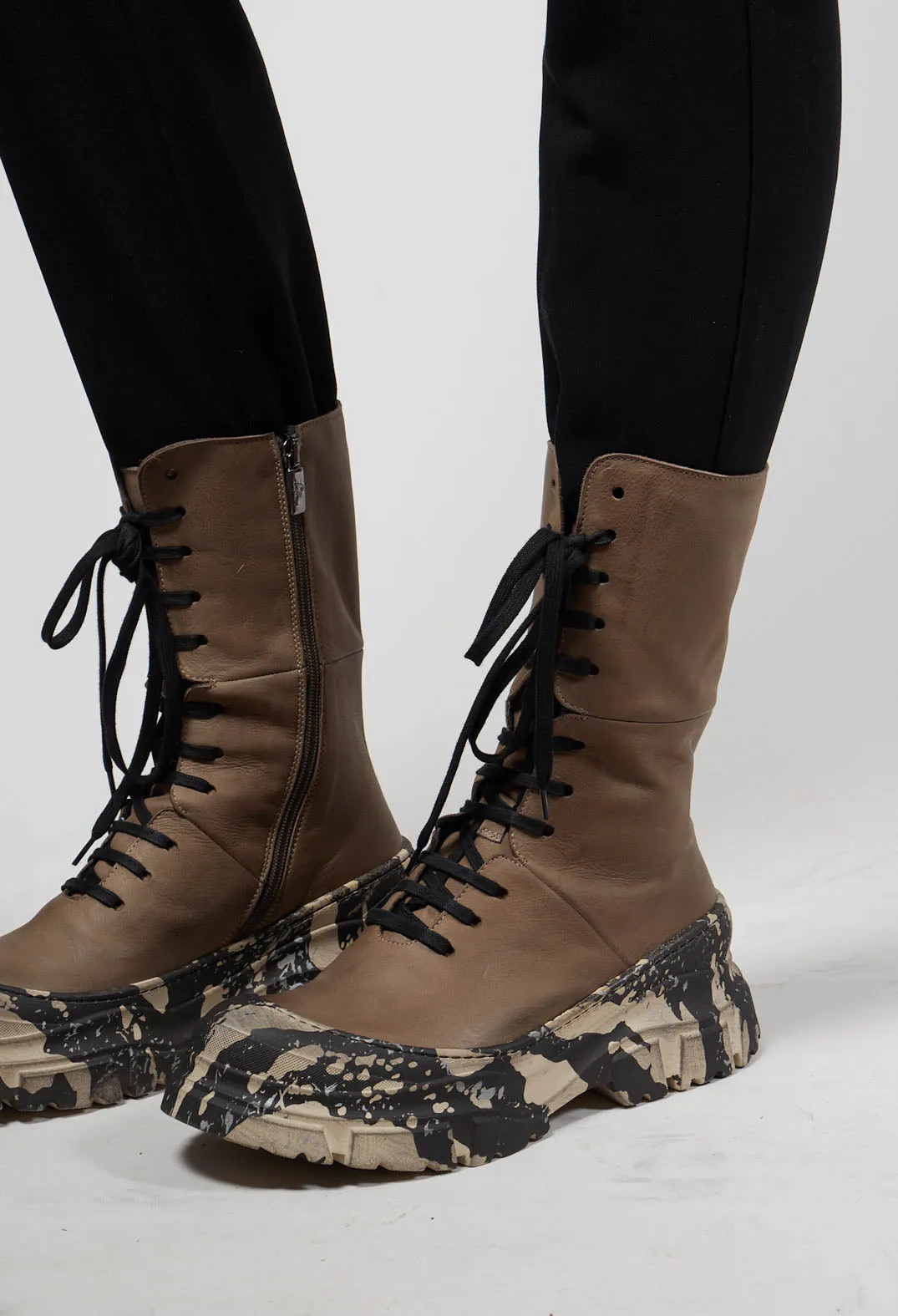 Lace Up Boots With Thick Sole in Gasoline Atmosphere