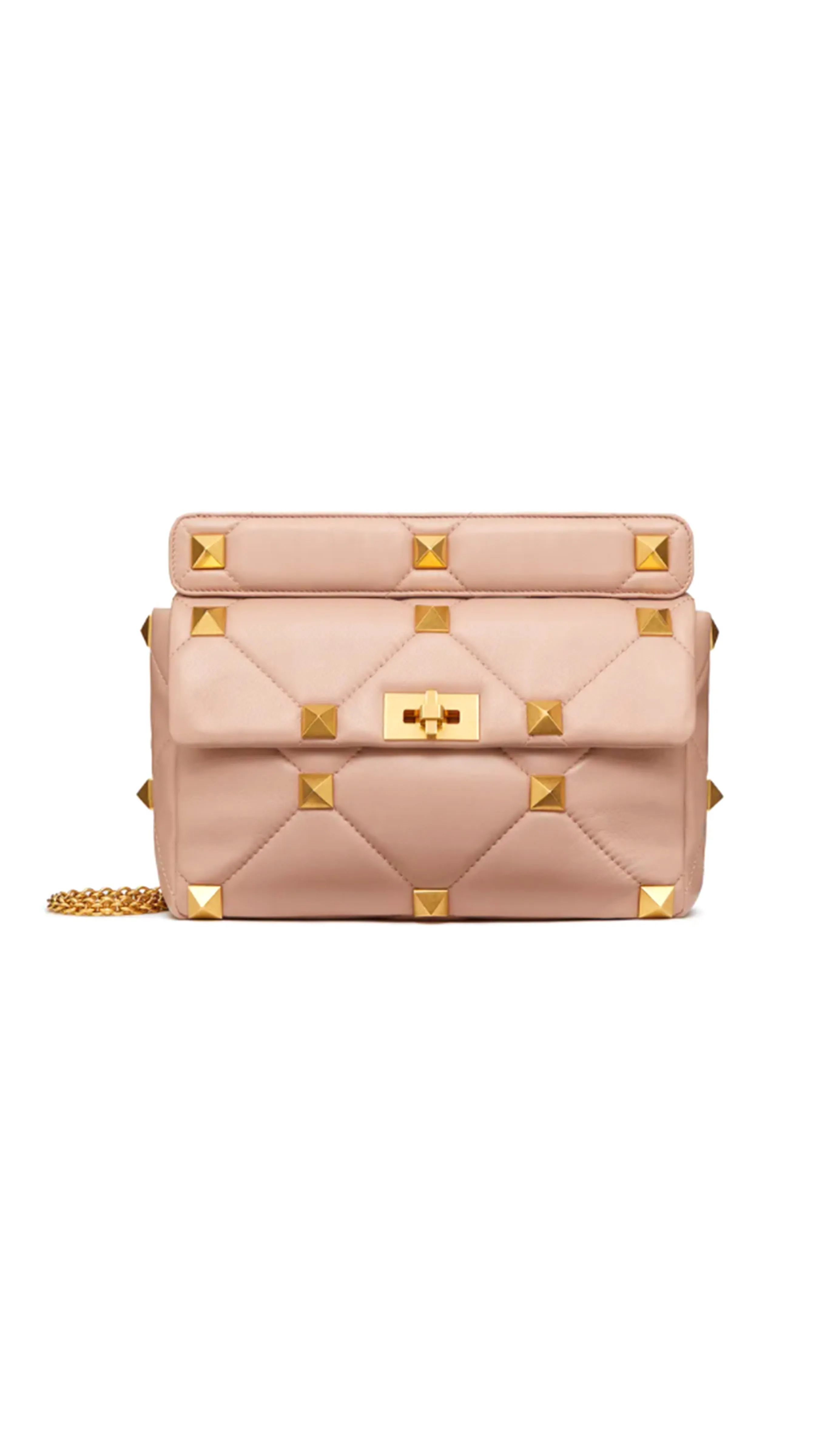 Large Roman Stud The Shoulder Bag In Nappa With Chain - Rose Cannelle