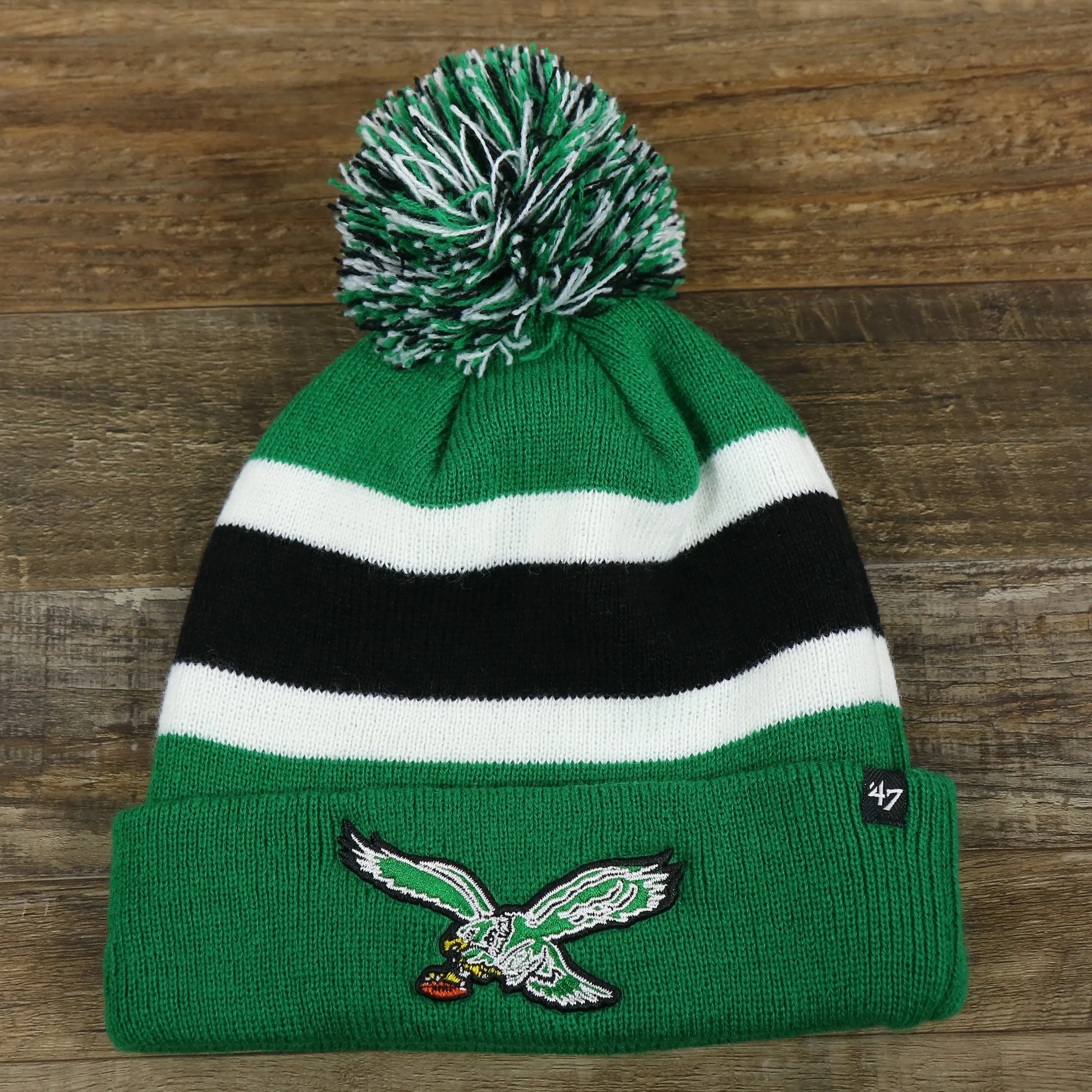 Legacy Philadelphia Eagles Kelly Green Logo Striped Winter Beanie With Pom Pom - Winter Hat