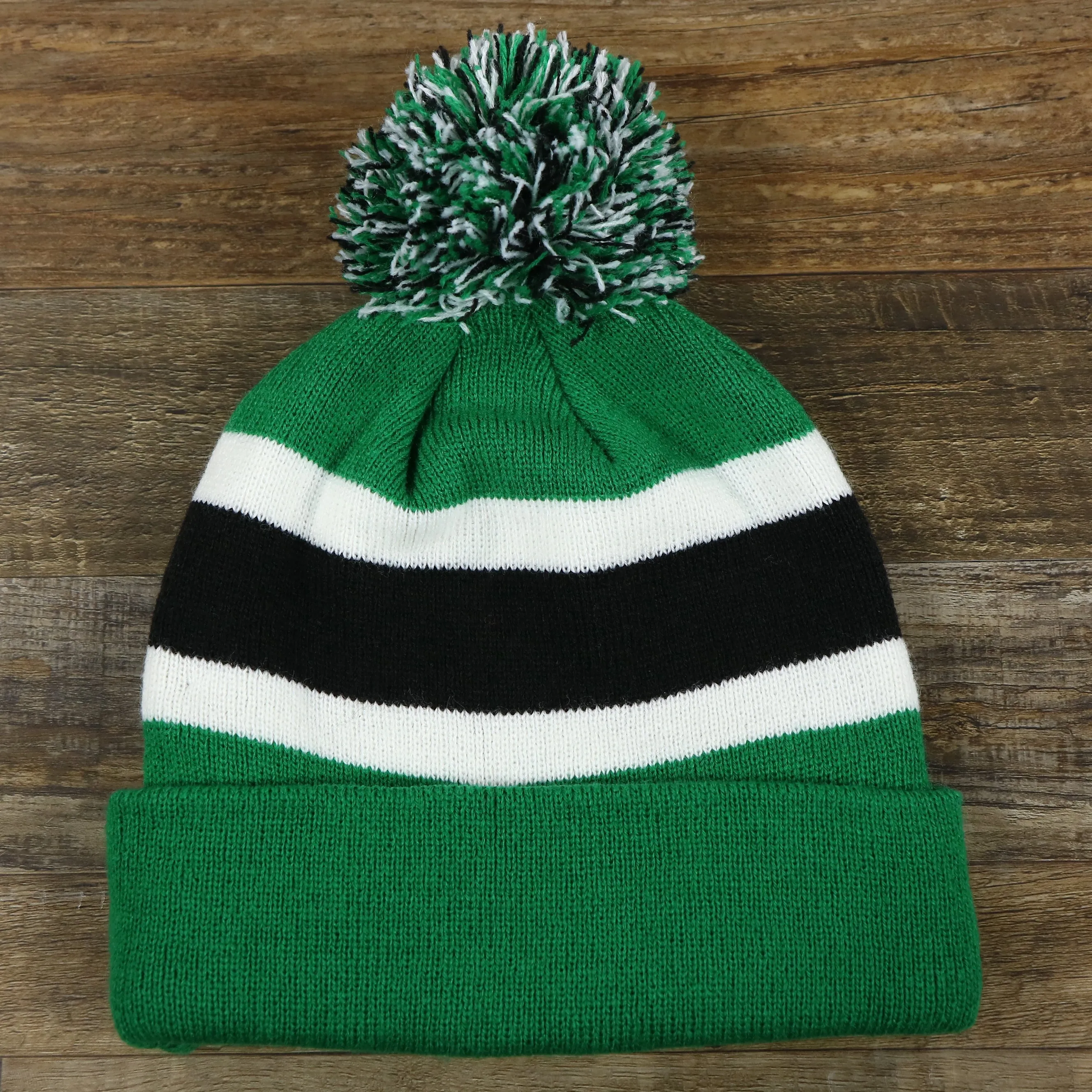 Legacy Philadelphia Eagles Kelly Green Logo Striped Winter Beanie With Pom Pom - Winter Hat