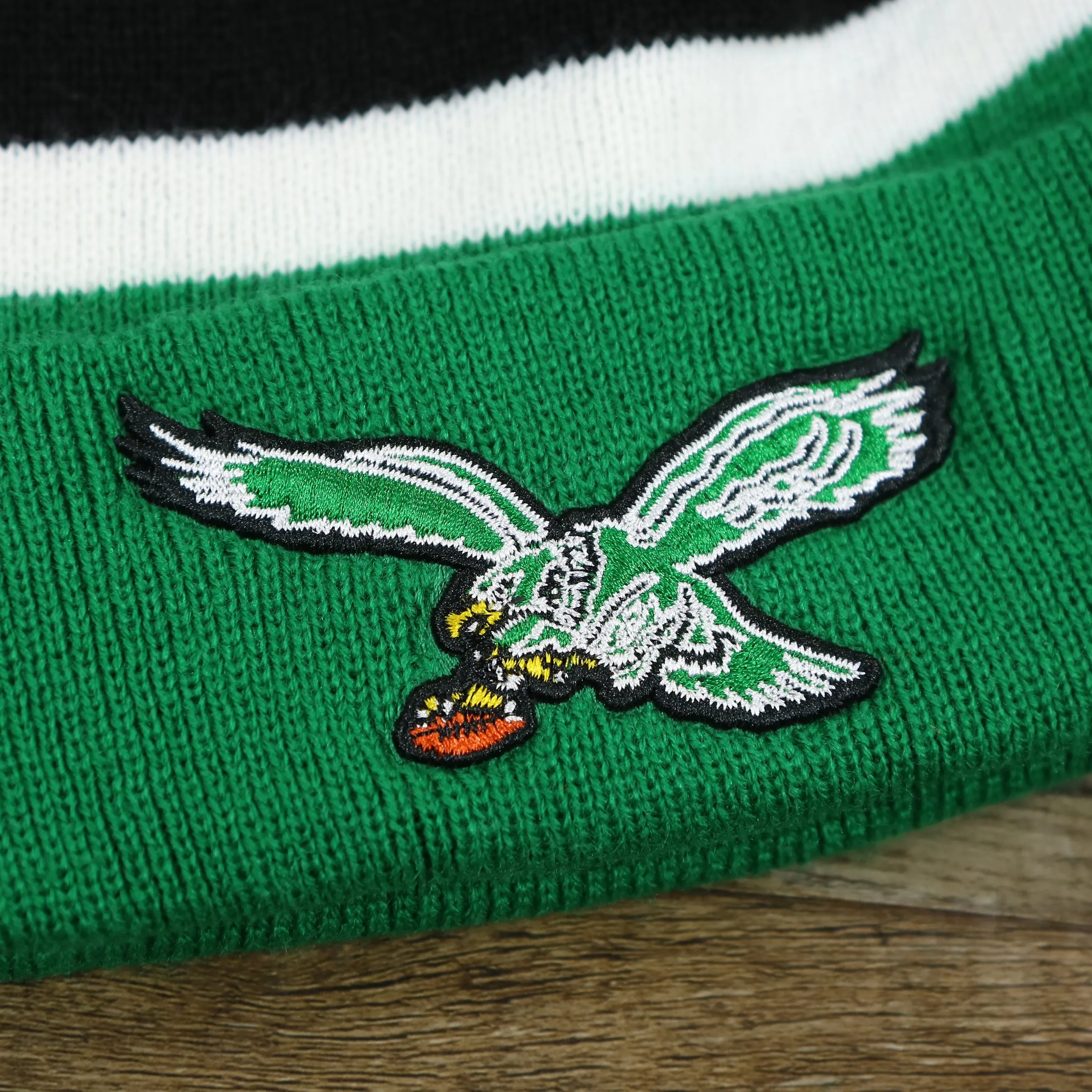 Legacy Philadelphia Eagles Kelly Green Logo Striped Winter Beanie With Pom Pom - Winter Hat