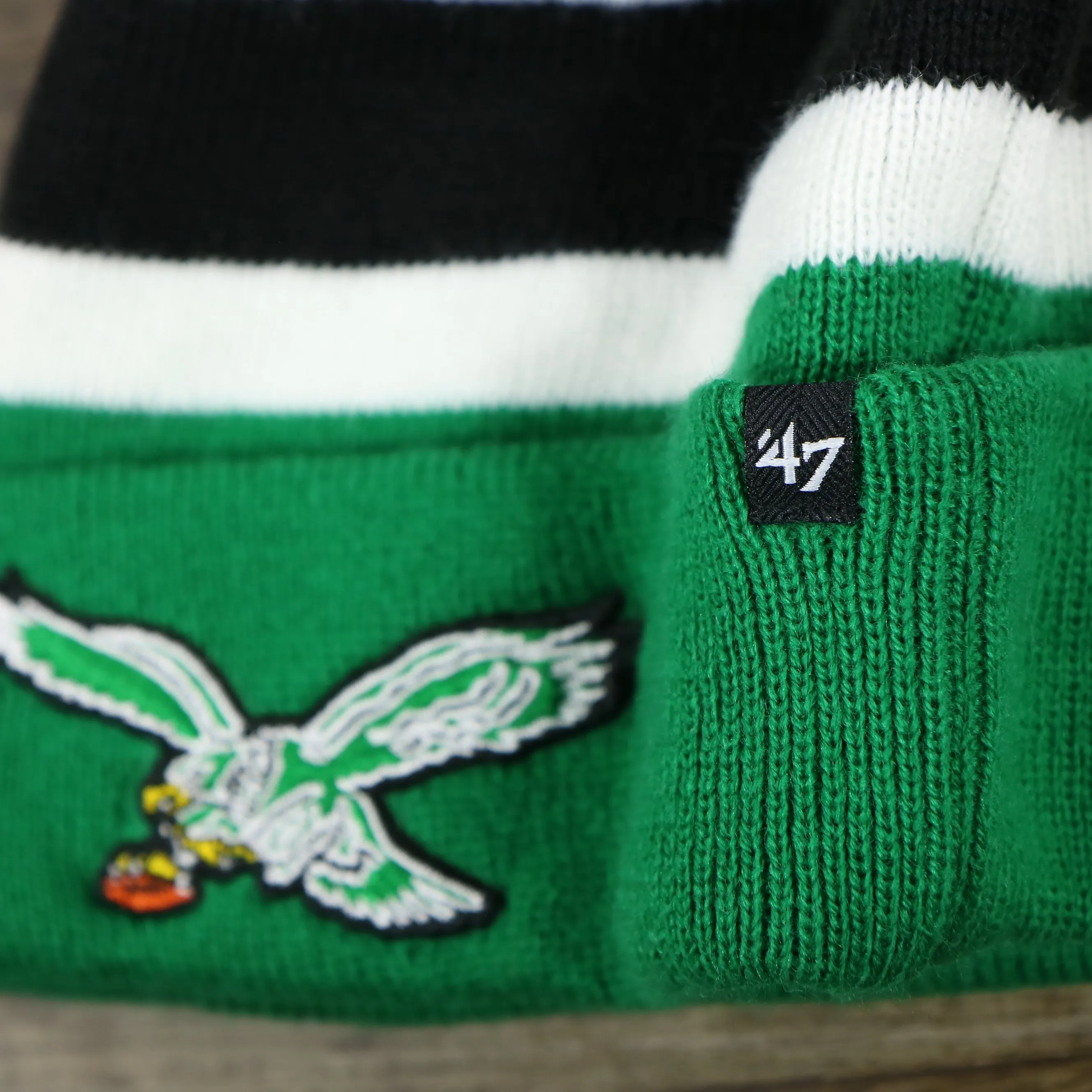 Legacy Philadelphia Eagles Kelly Green Logo Striped Winter Beanie With Pom Pom - Winter Hat