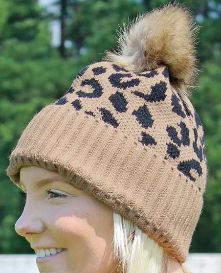 Leopard Pom Pom Beanie