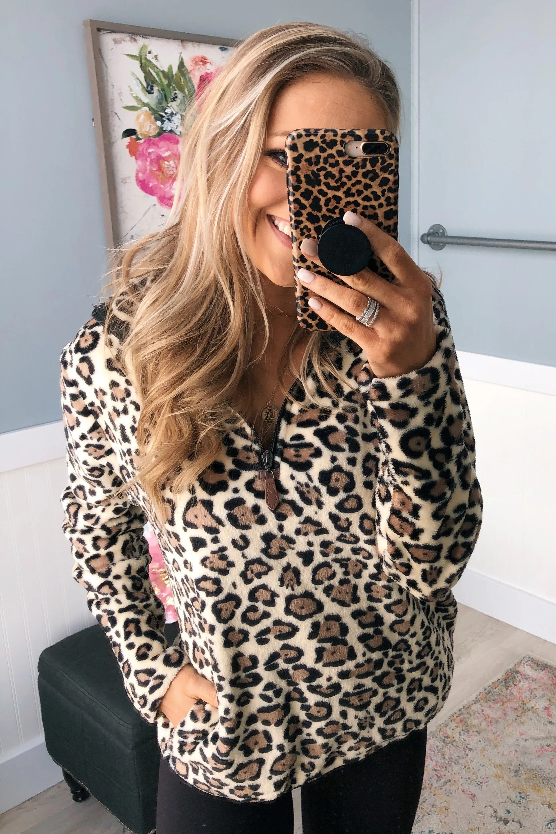 Leopard Sherpa Quarter Zip - Neutral