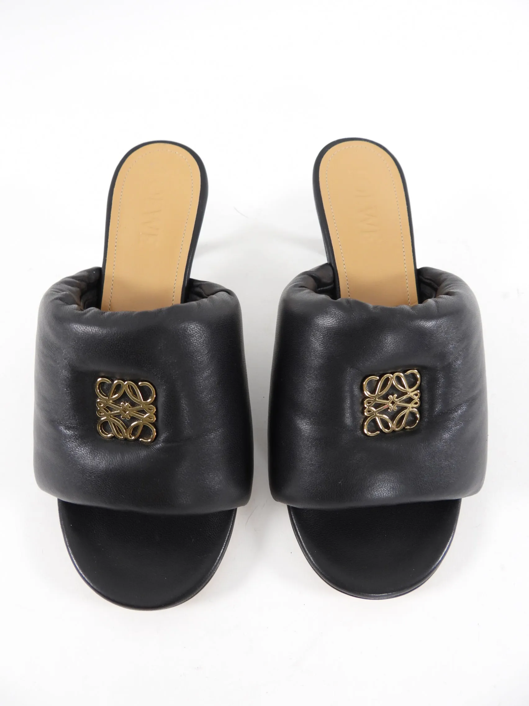 Loewe Black Leather Padded Anagram Mule, Size 37 / 7