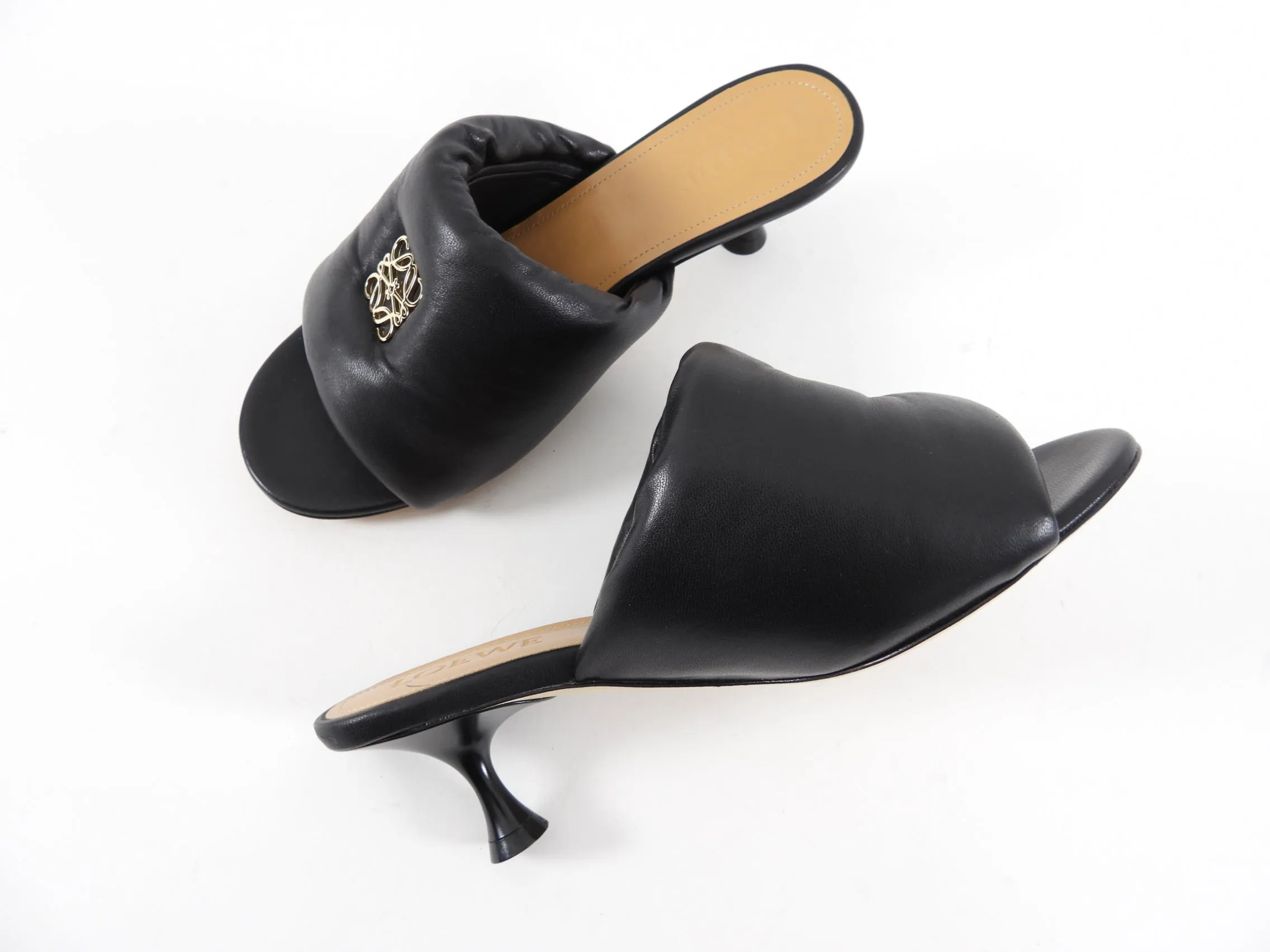 Loewe Black Leather Padded Anagram Mule, Size 37 / 7