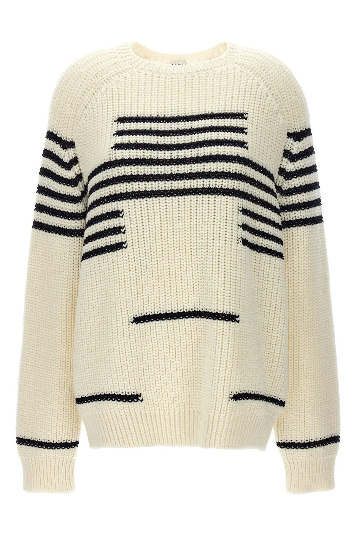 LOEWE Crew Neck Cable Knit Stripes Wool Blend Fabrics