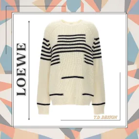 LOEWE Crew Neck Cable Knit Stripes Wool Blend Fabrics