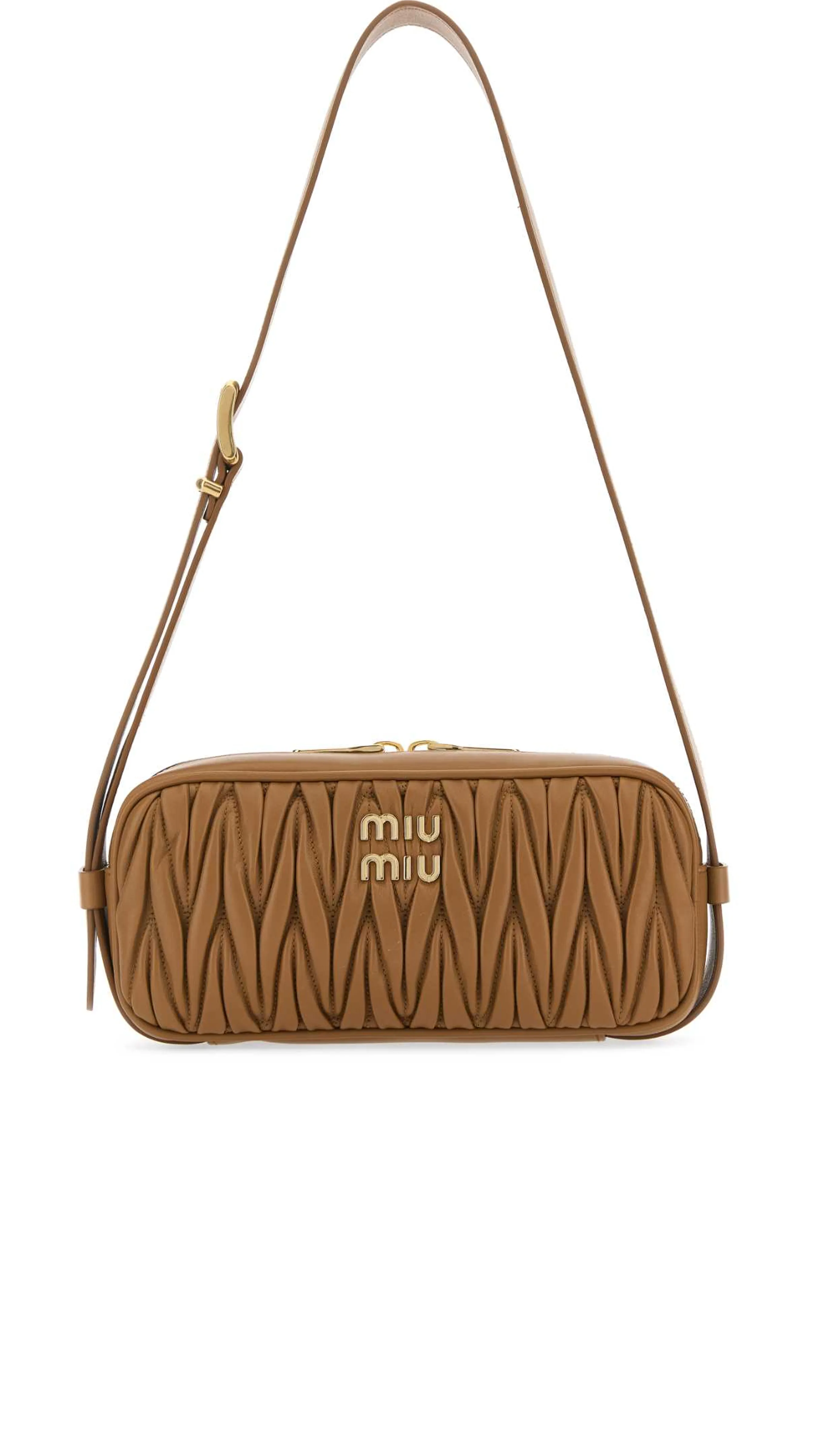 Logo-Lettering Zip-Up Shoulder Bag – Caramel