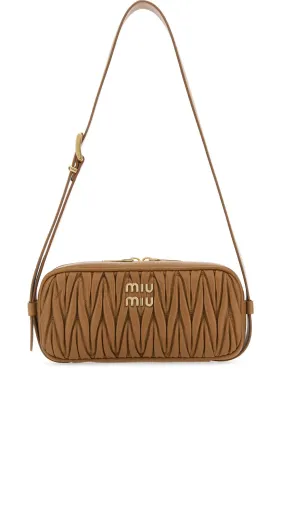 Logo-Lettering Zip-Up Shoulder Bag – Caramel