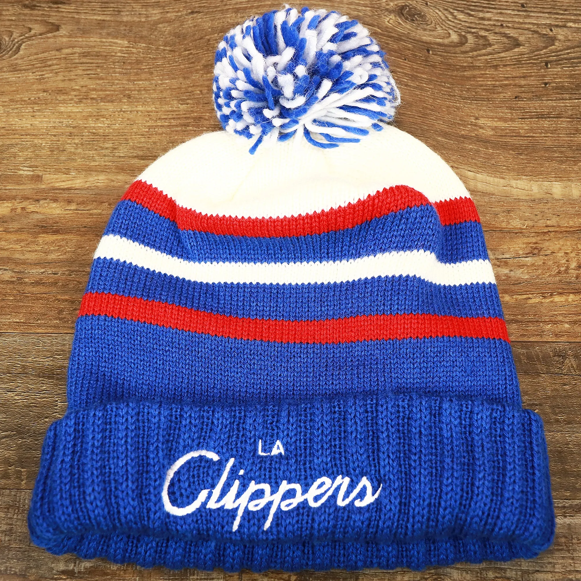 Los Angeles Clippers Blue Cuff Pom Pom Winter Beanie | Blue Striped Winter Hat