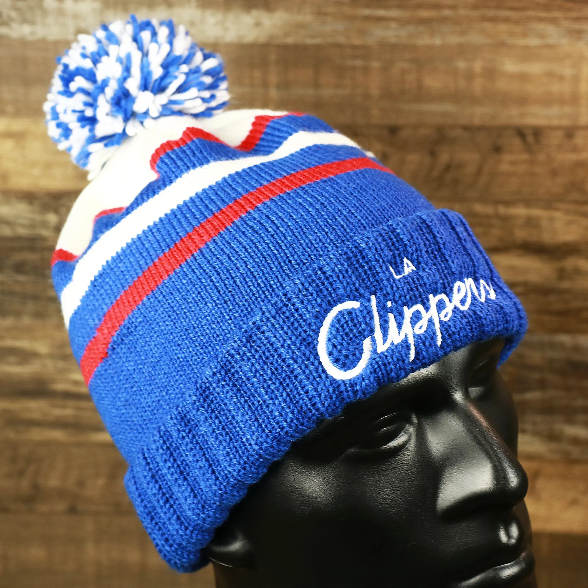 Los Angeles Clippers Blue Cuff Pom Pom Winter Beanie | Blue Striped Winter Hat