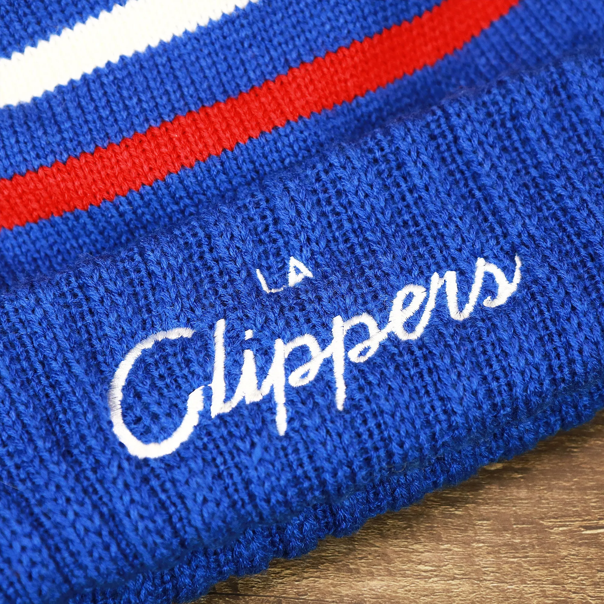 Los Angeles Clippers Blue Cuff Pom Pom Winter Beanie | Blue Striped Winter Hat