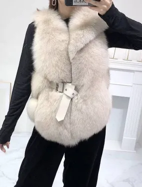 Luxurious Fox Fur Vest With Leather Belt