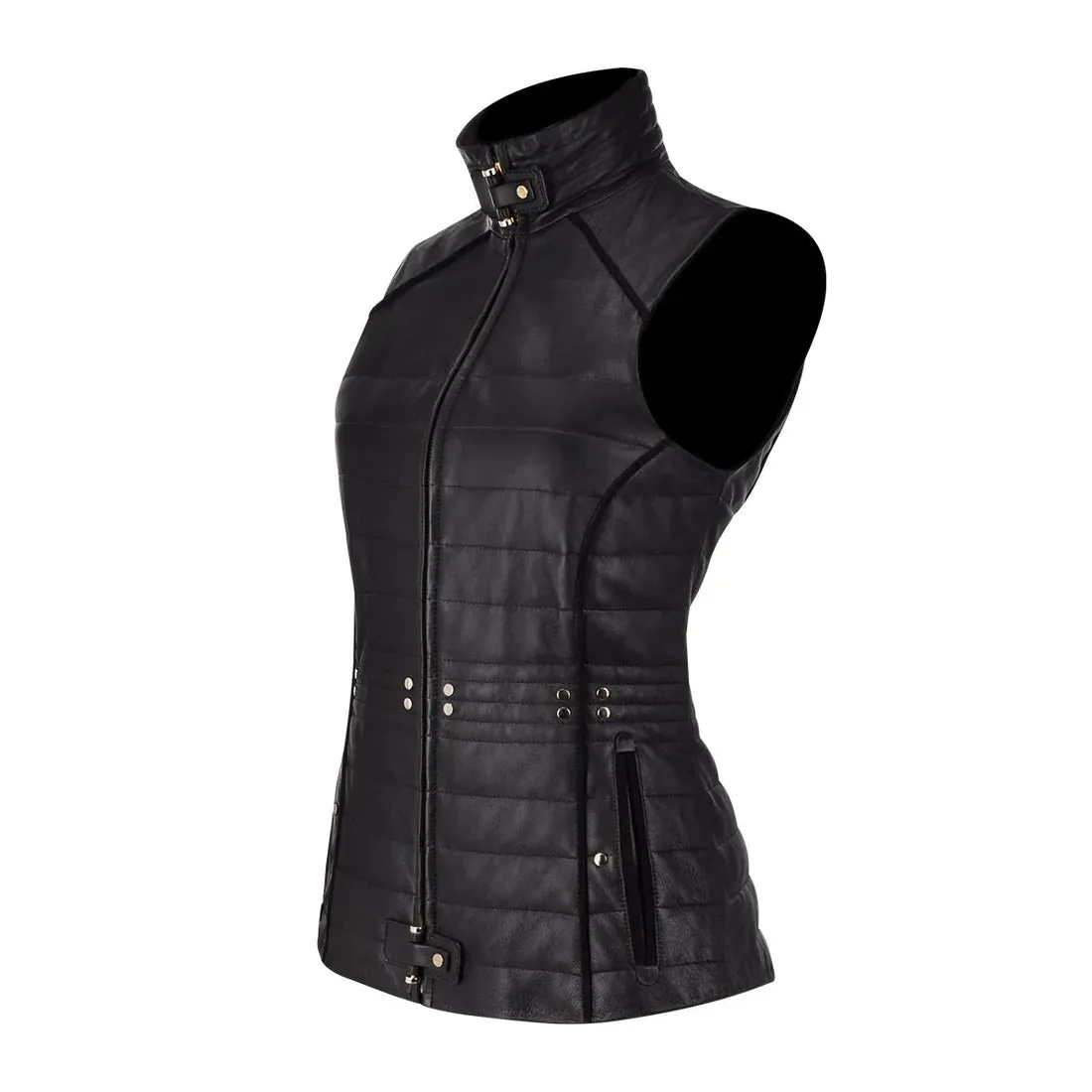 M276BOA - Women's black lambskin vest with a soft touch, designed in a stylish western fashion