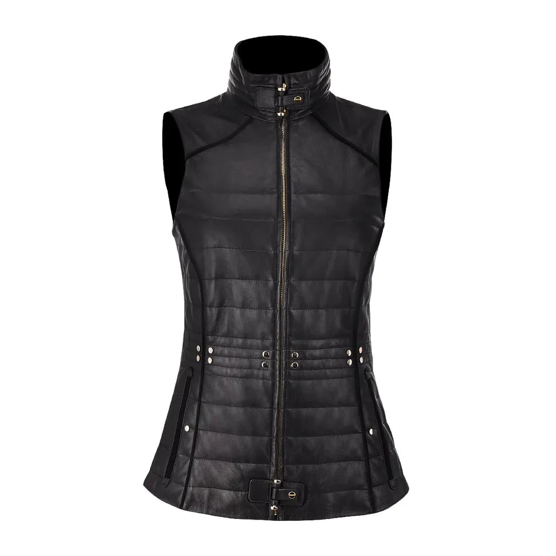 M276BOA - Women's black lambskin vest with a soft touch, designed in a stylish western fashion