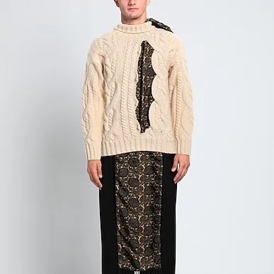 Maison Margiela Cable Knit Paisley Unisex Wool Silk Street Style