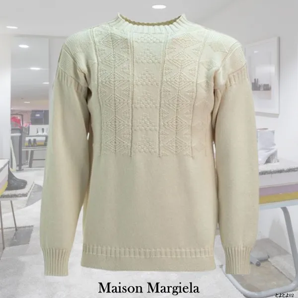 Maison Margiela crew neck cable knit pullovers - unisex wool nylon linen - buy now!