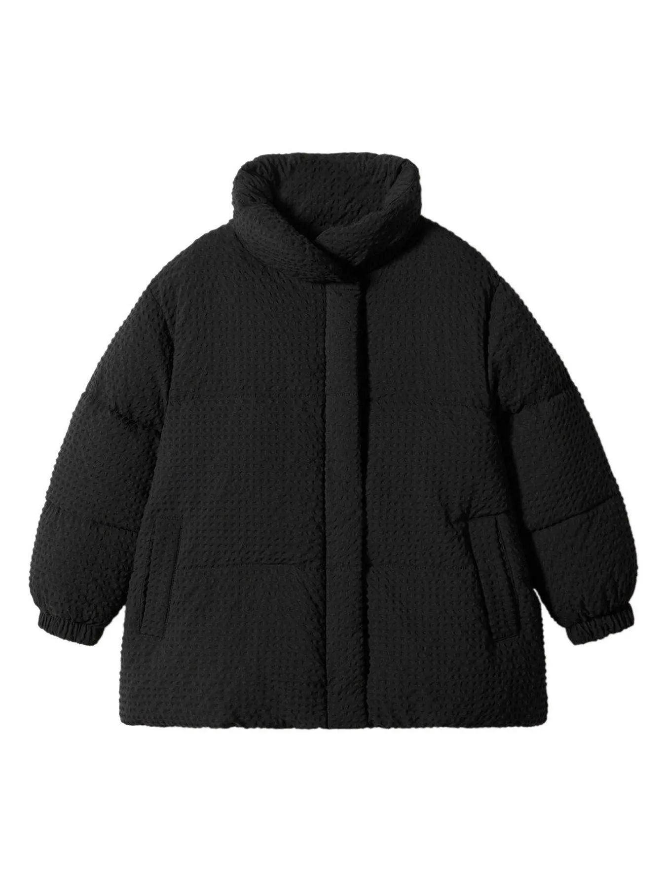 Mango Girls Textured Funnel Neck Padded Coat - Black