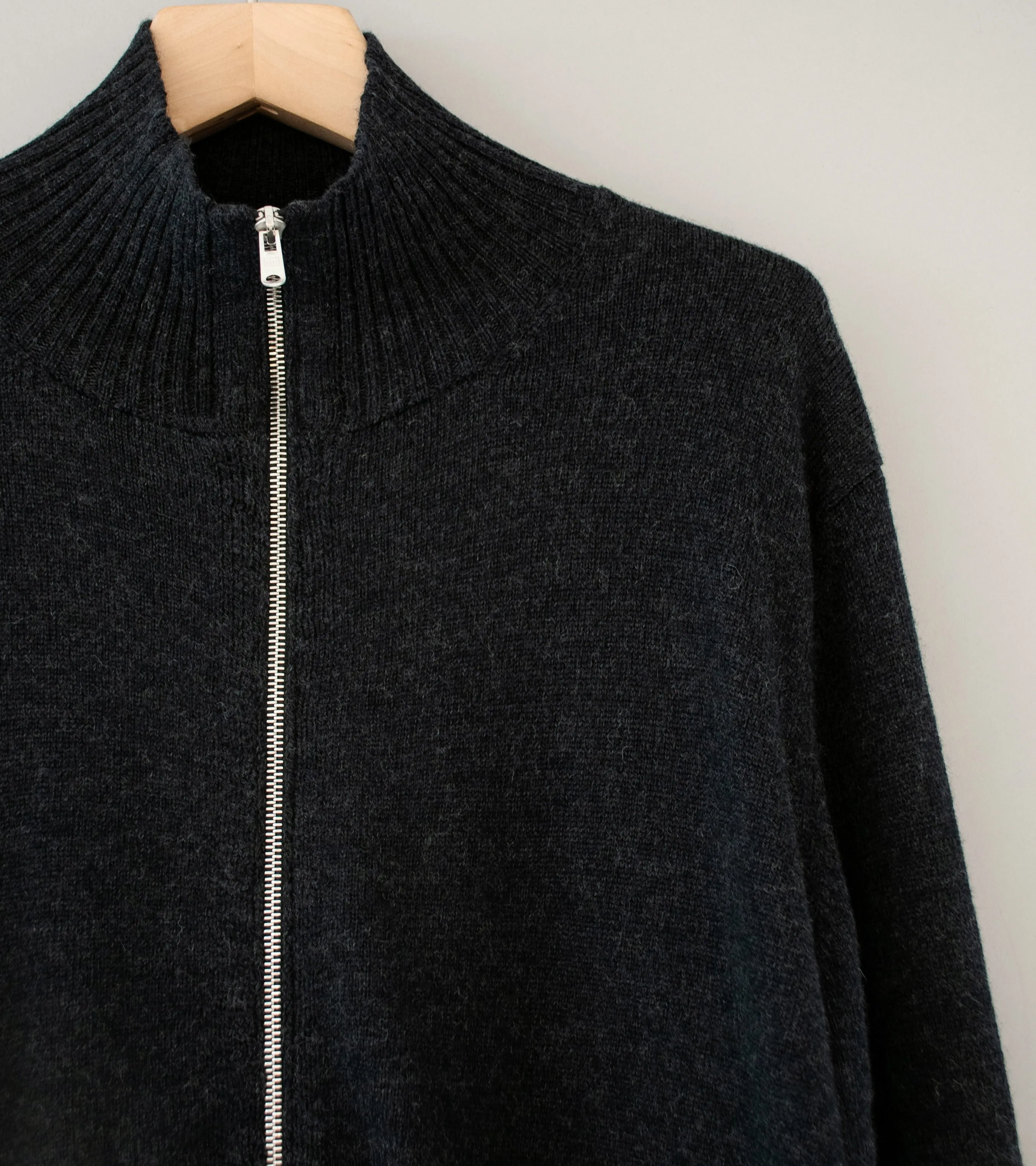 Margaret Howell Charcoal Fine Merino Wool Zip Through Cardigan