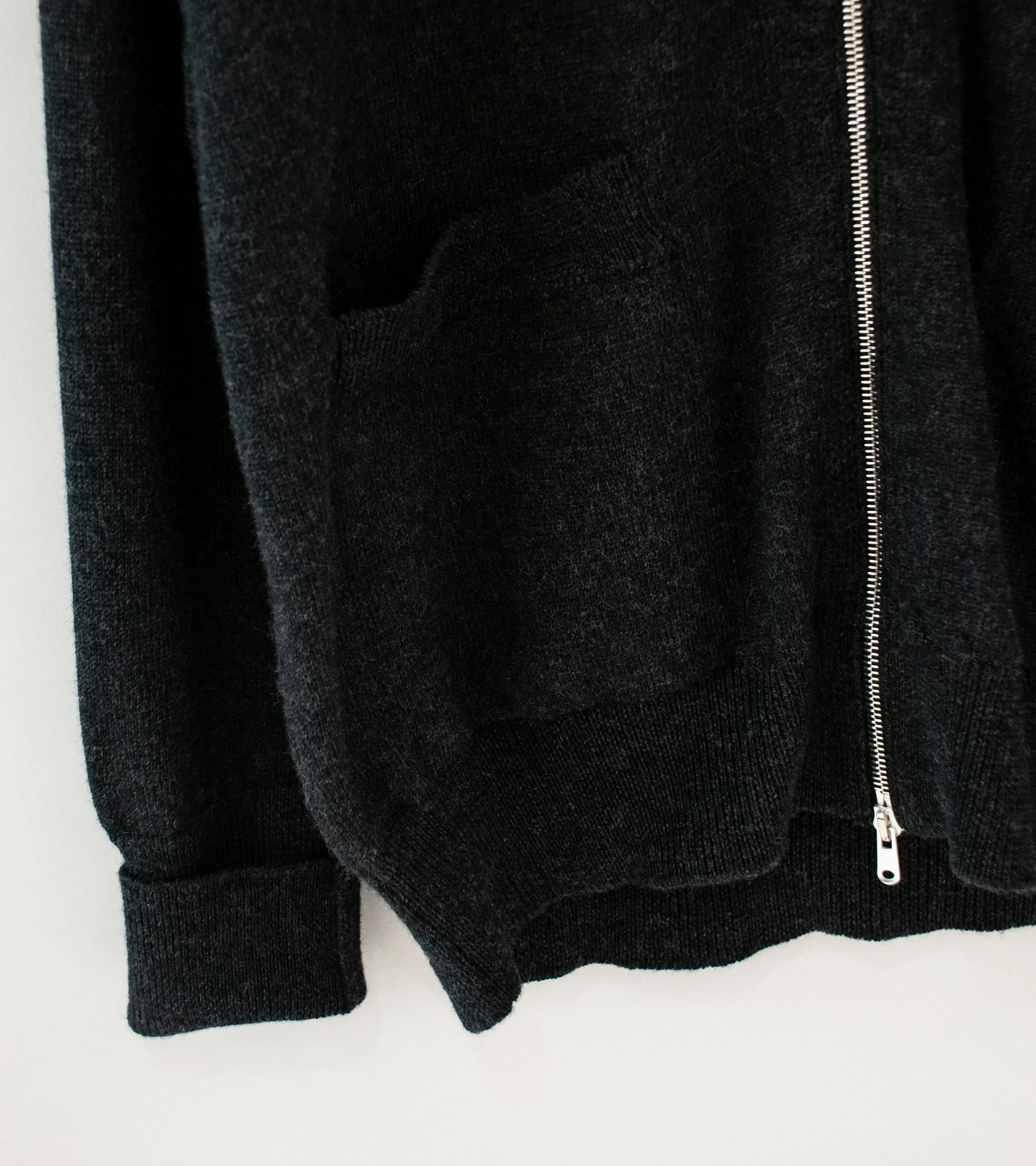 Margaret Howell Charcoal Fine Merino Wool Zip Through Cardigan